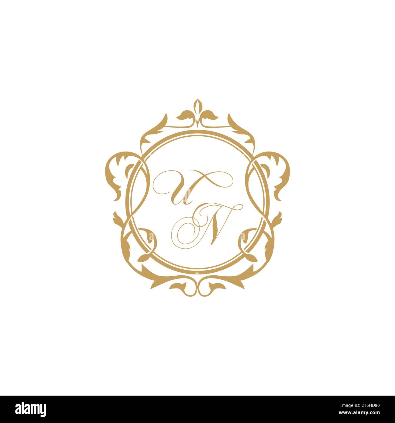 UN Wedding initial invitation with elegant ornament circle element vector graphic template Stock Vector