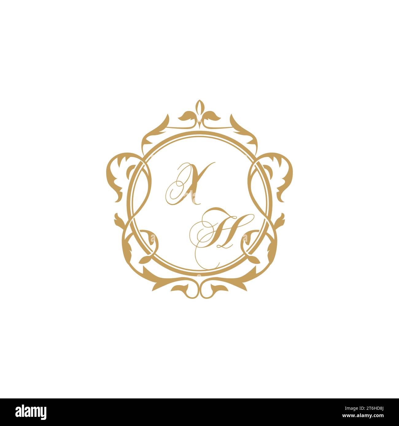 XH Wedding initial invitation with elegant ornament circle element vector graphic template Stock Vector