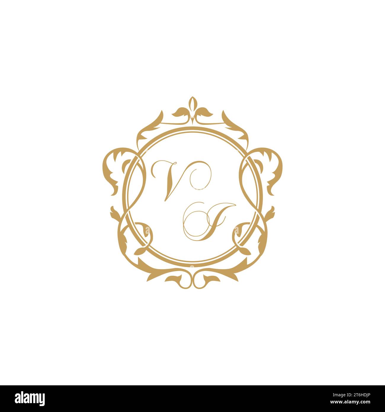 VI Wedding initial invitation with elegant ornament circle element vector graphic template Stock Vector