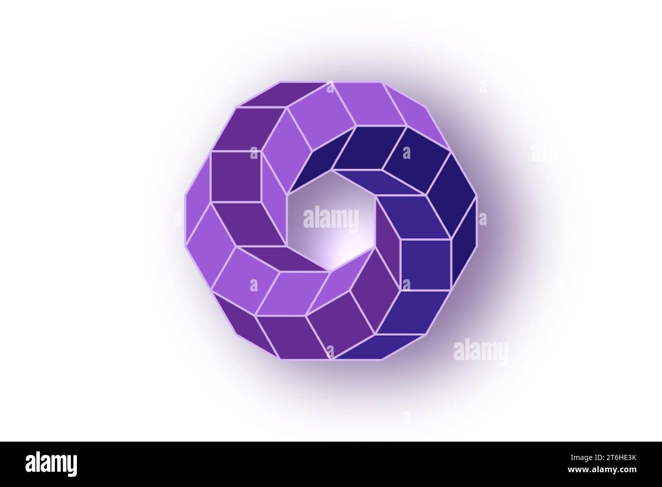 3D spiral rhomboid Shape in purple color, logo design in geometric frame style. Business abstract icon. Corporate, media, technology, vector isolated Stock Vector