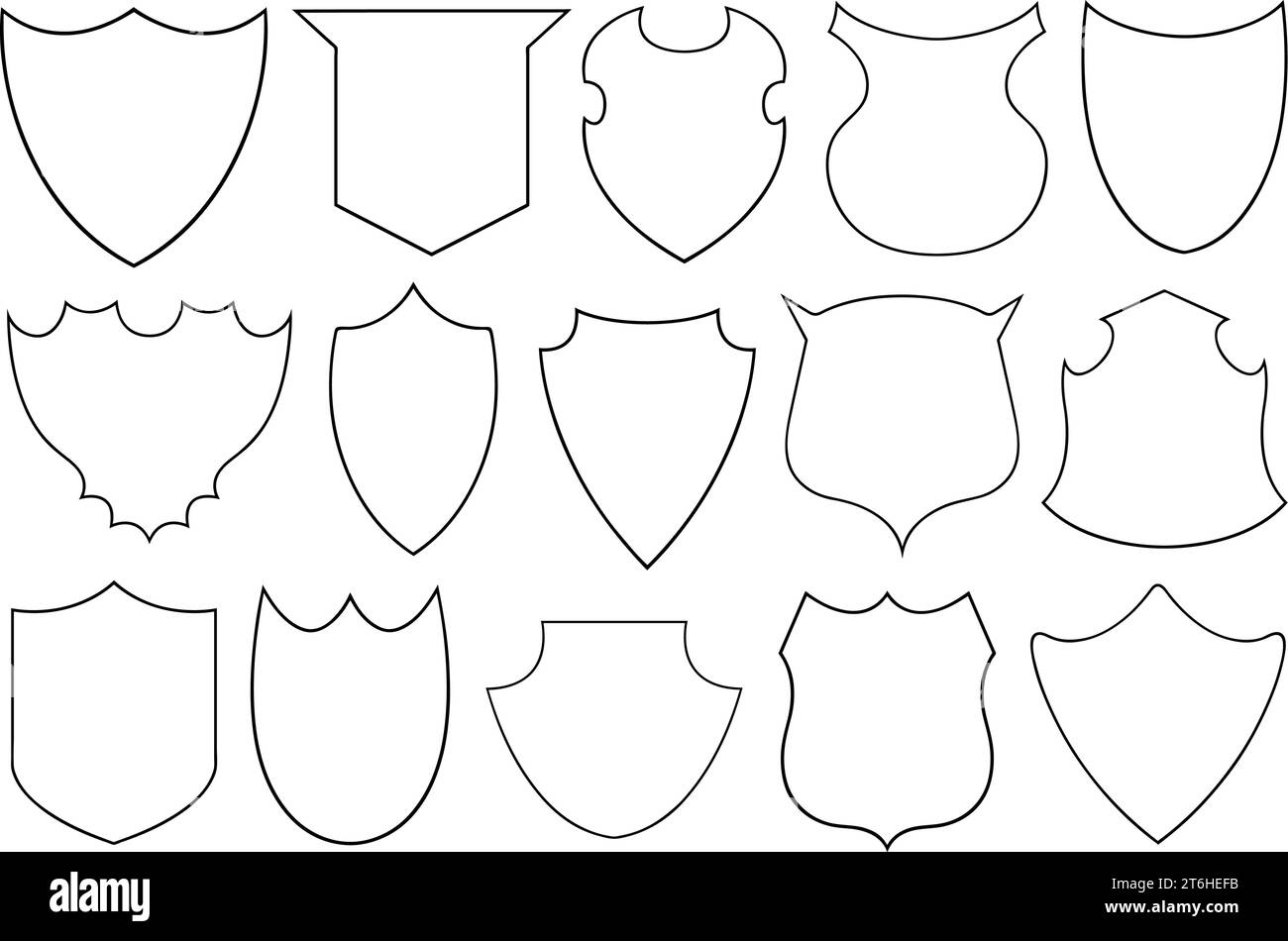 Collection of different shields illustration isolated on white Stock Vector