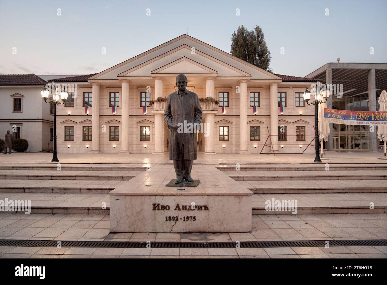 statue of yugoslav Ivo Andric, Nobel Prize for Literature in 1961, Andricgrad, Visegrad, Bosnia and Herzegovina Stock Photo