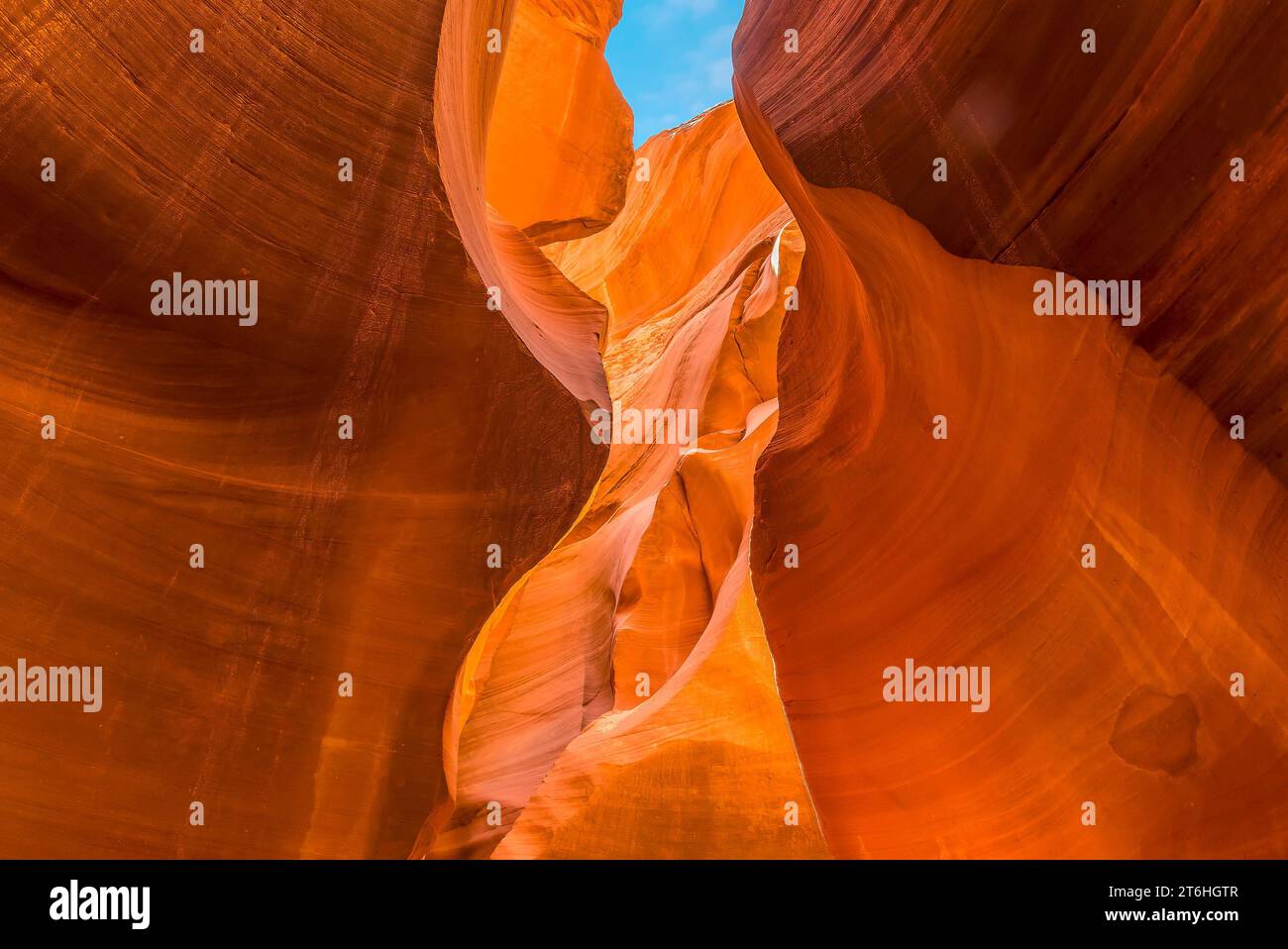 A patch of blue sky seen above lower Antelope Canyon, Page, Arizona Stock Photo