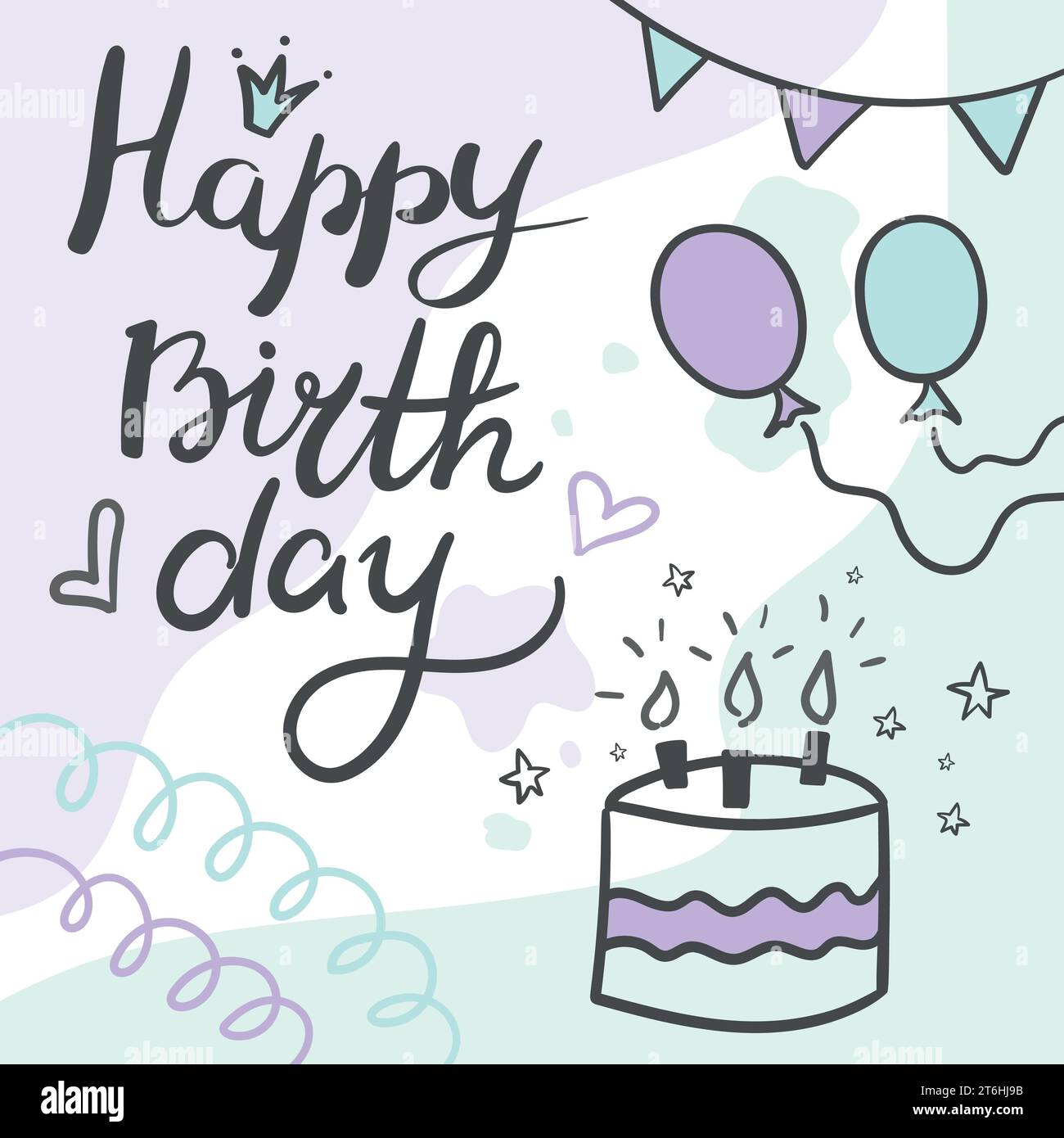 Happy Birthday Card Sweet Cake Candle And Triangle Bunting Flags