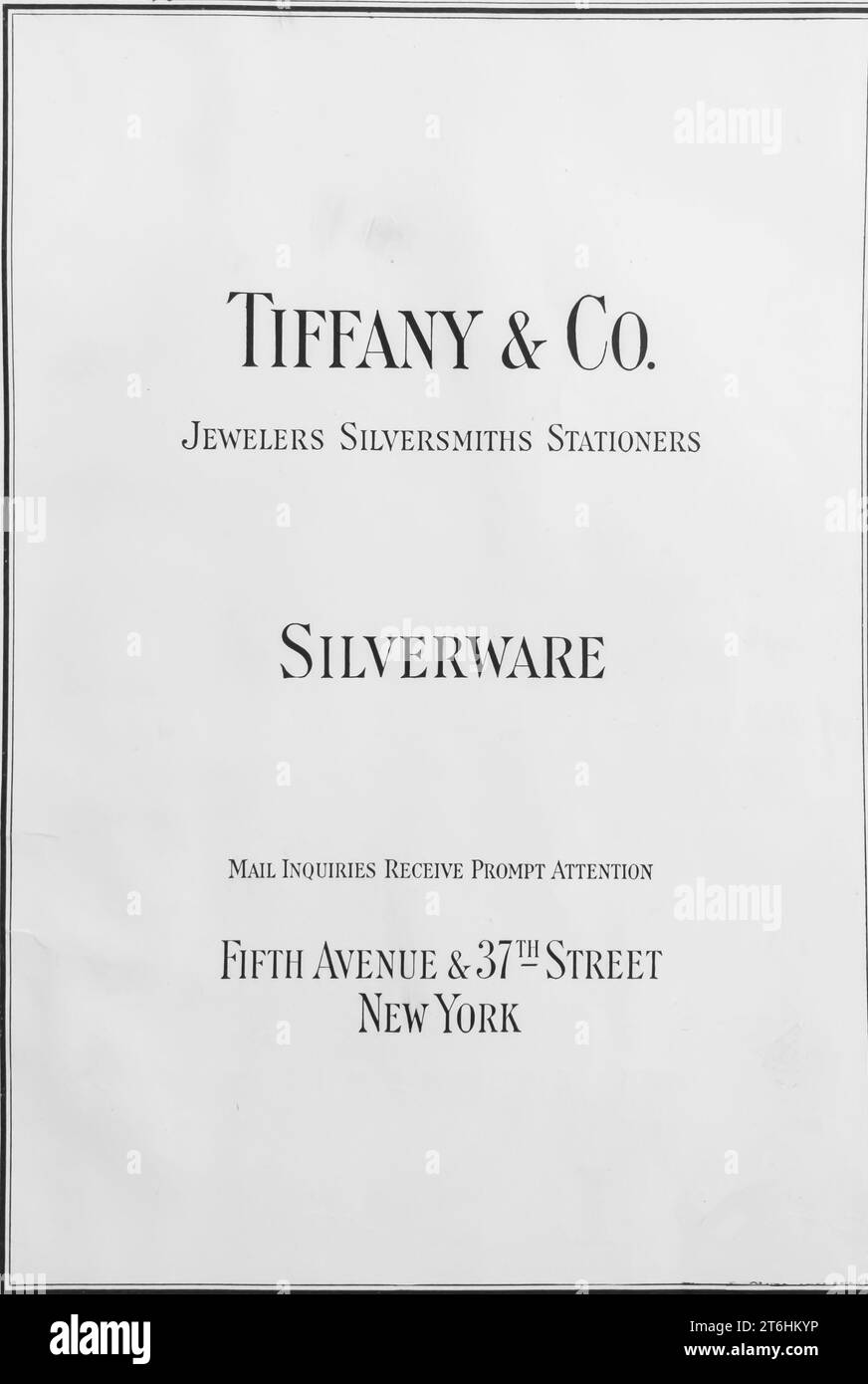 1927 Tiffany & Co jewelers silversmiths stationers, Silverware ad. Fifth Avenue & 37th street New York Stock Photo