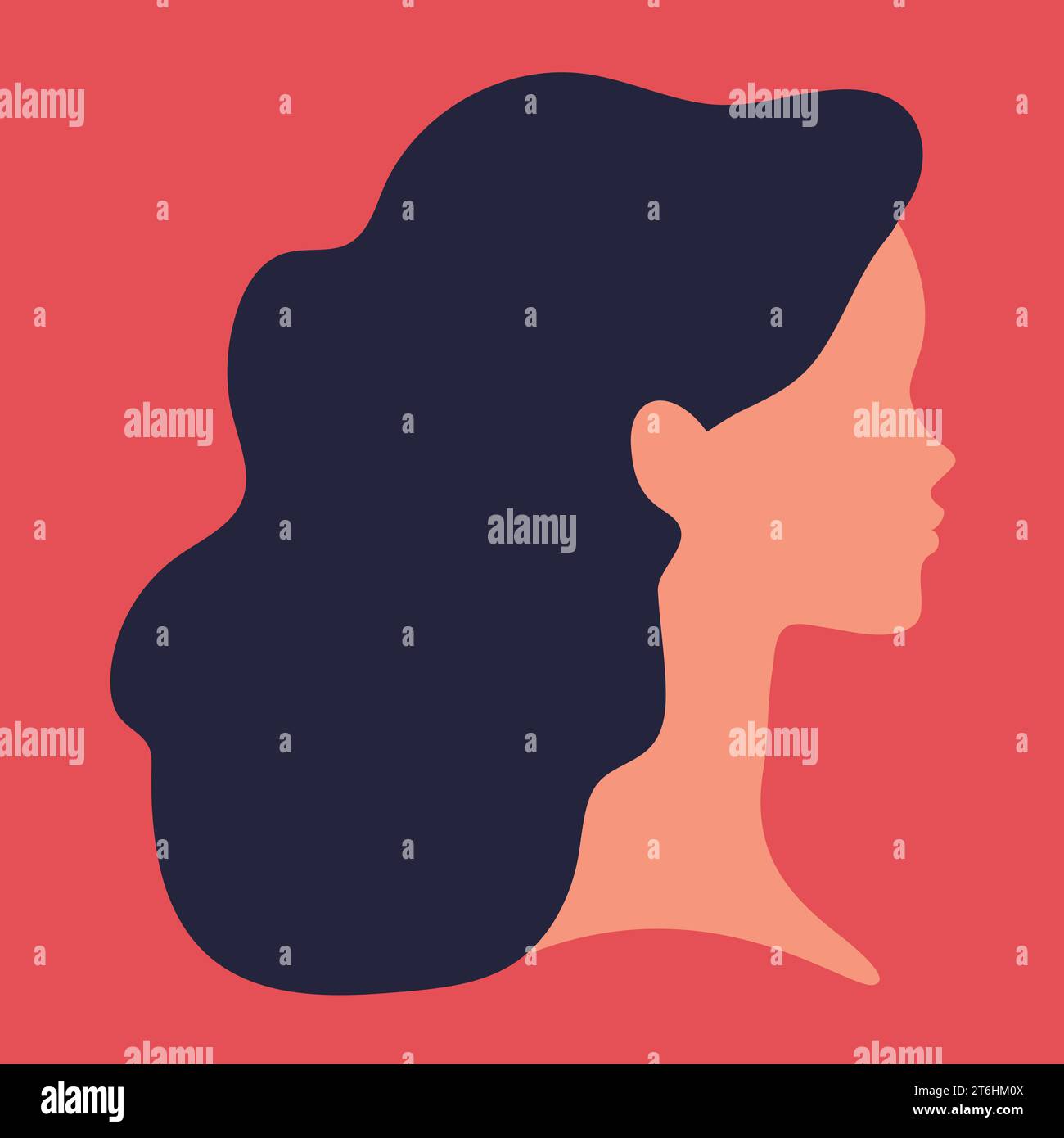 Abstract faceless woman profile on red background. Faceless woman with