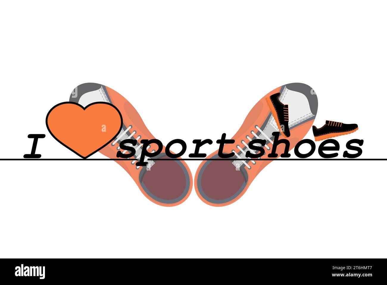 I love sport shoes. Text, slogan. A pair of sneakers, gym shoes and a heart. Isolated vector illustration. Flat style. Stock Vector