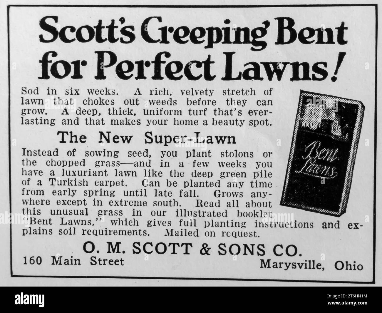 1927 Scott's creeping bent for perfect lawns ad Stock Photo