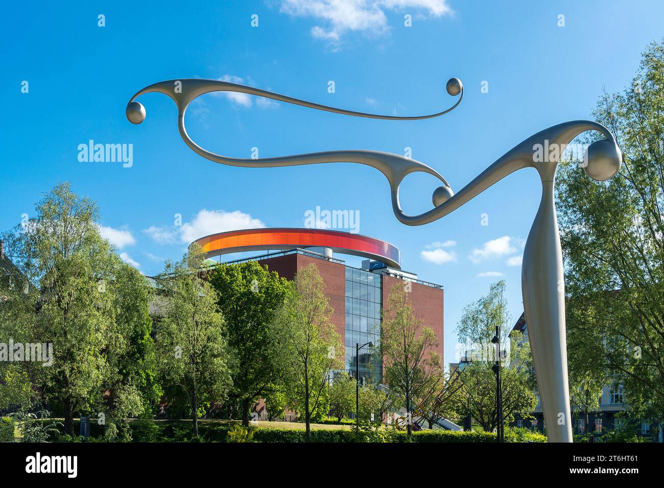 Aarhus, Denmark, aeboulevarden, Molleparken, sculpture 'Slangen' (artist Phil Price), behind it