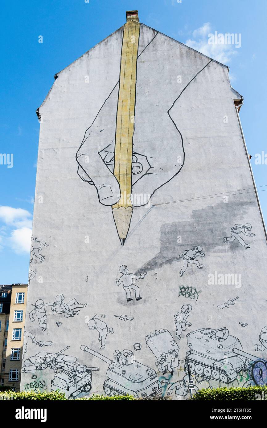 Denmark, Jutland, Aarhus, mural (untitled) by artist BLU, street art Stock Photo