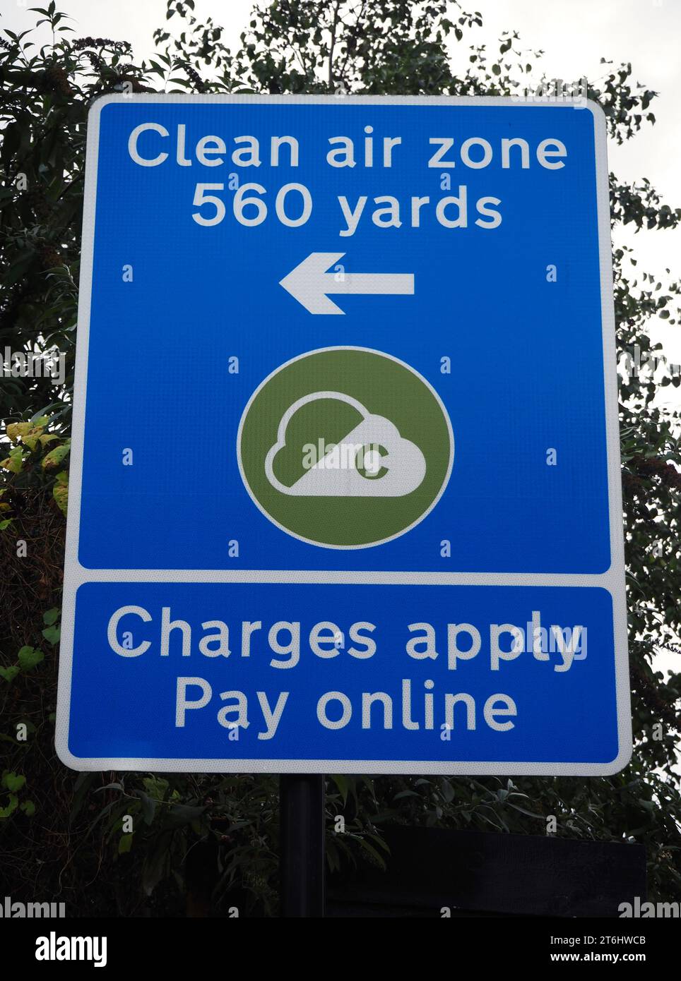 Advance warning sign for Bath clean air zone depicting face mask