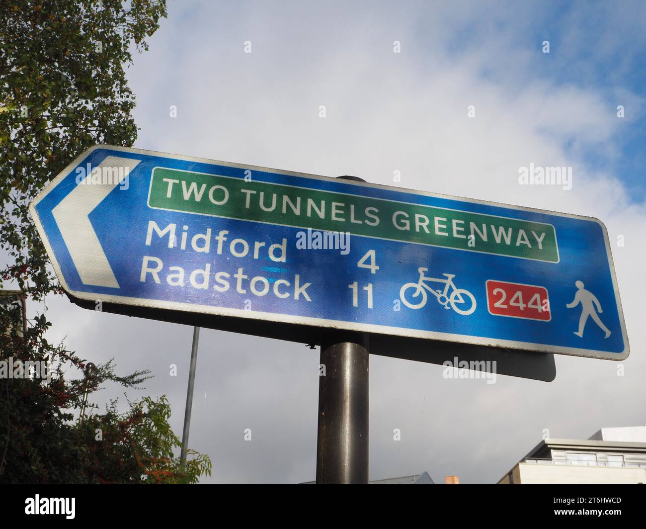 Sign at Bellotts Road Bath on the Two Tunnels Greenway cycle walkway ...