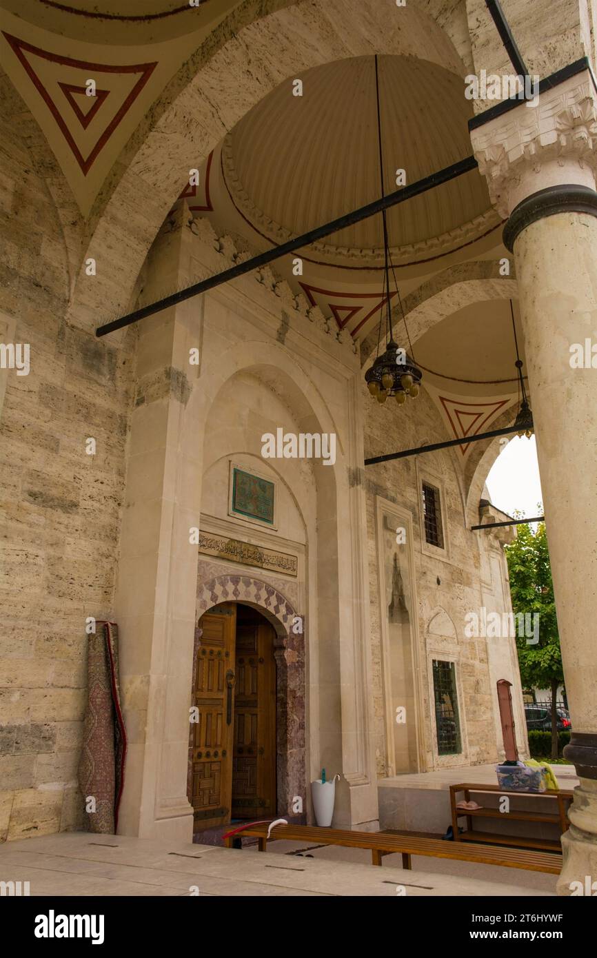 The entrance to the landmark Ferhat Pasha Mosque in Banja Luka, Republika Srpska, Bosnia and Herzegovina. Also called Ferhat-Pasina Dzamija Stock Photo