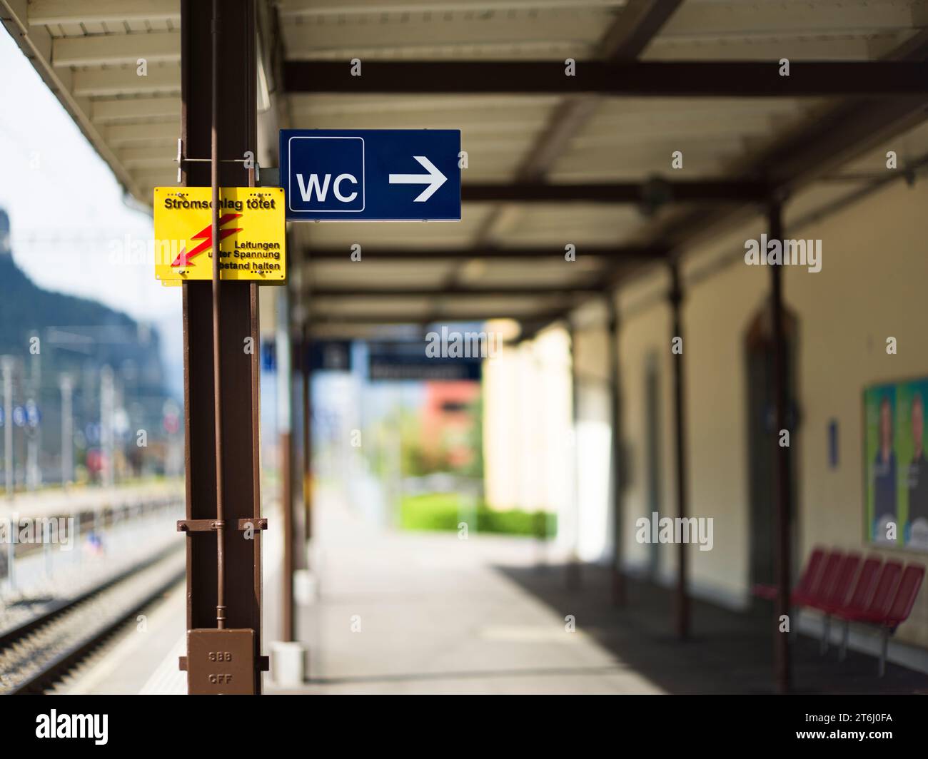 Signs at Meiringen station Stock Photo