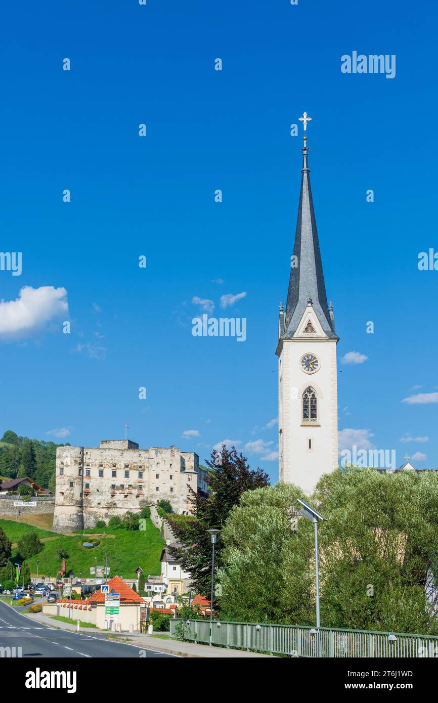 Gmünd in Kärnten, Gmünd Castle, church in Nationalpark Hohe Tauern, Carinthia, Austria Stock Photo