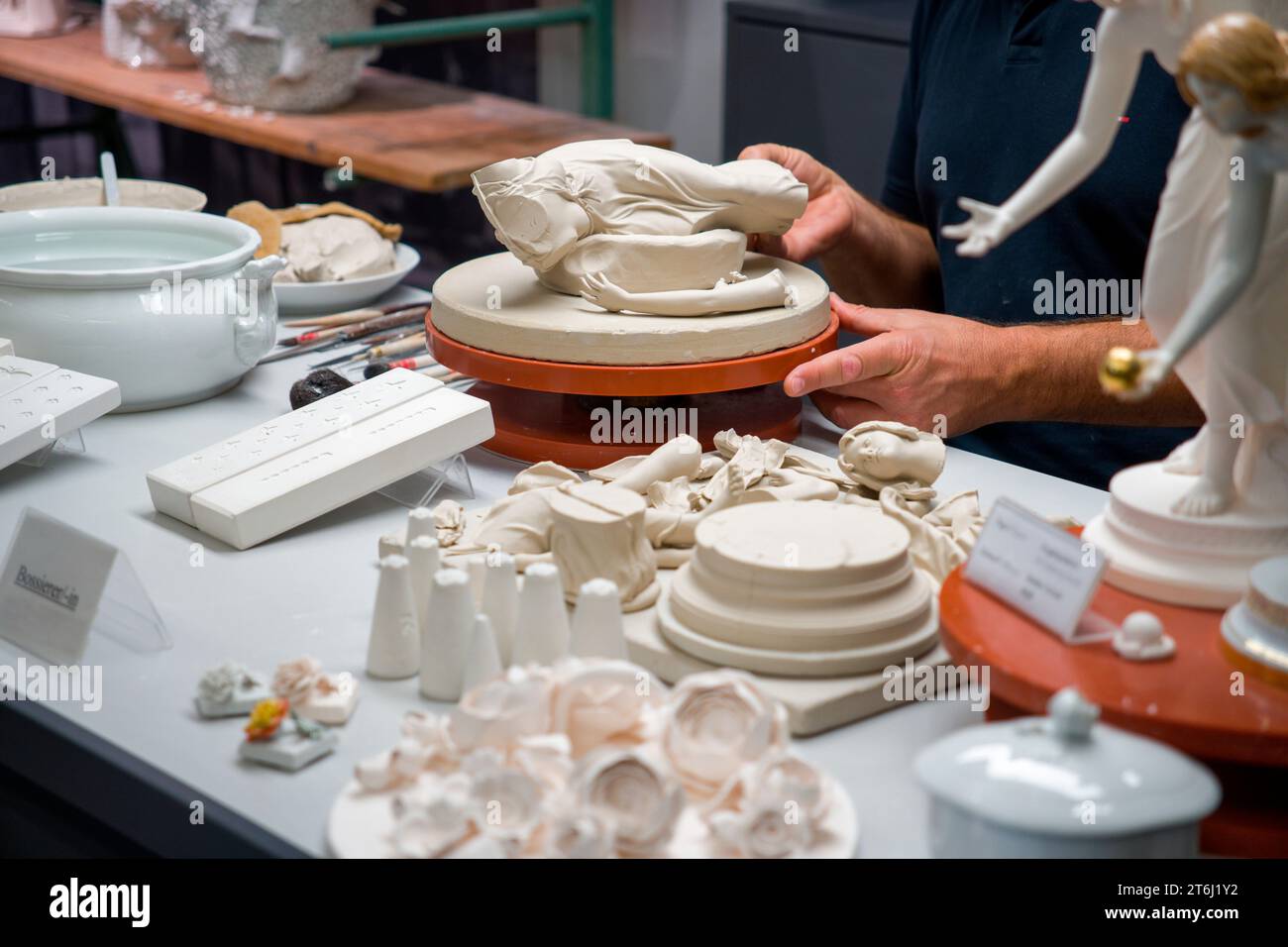 Work demonstration in the Meissen Porcelain Manufactory, Meissen, Saxony, Germany, Europe Stock Photo