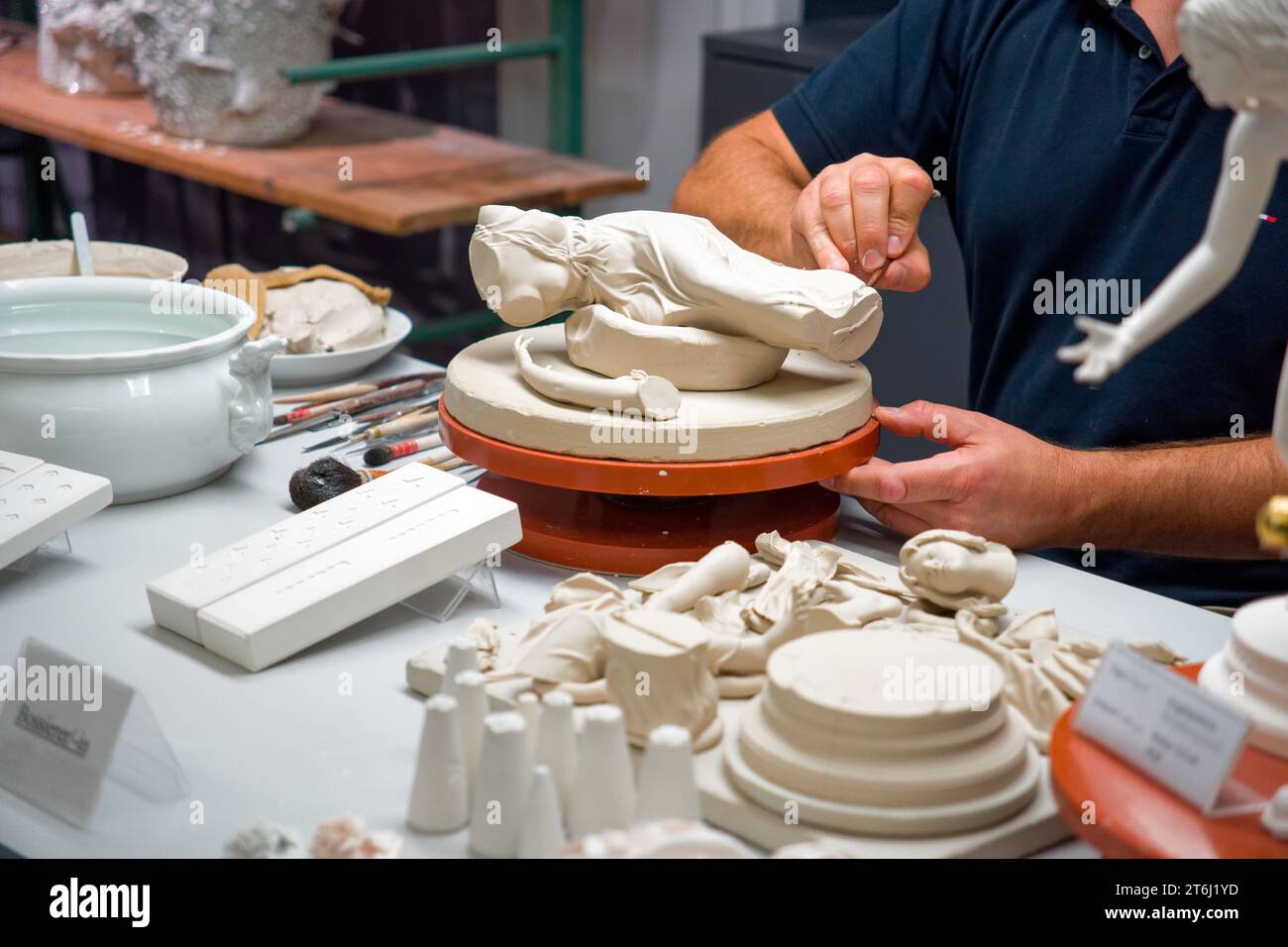 Work demonstration in the Meissen Porcelain Manufactory, Meissen, Saxony, Germany, Europe Stock Photo