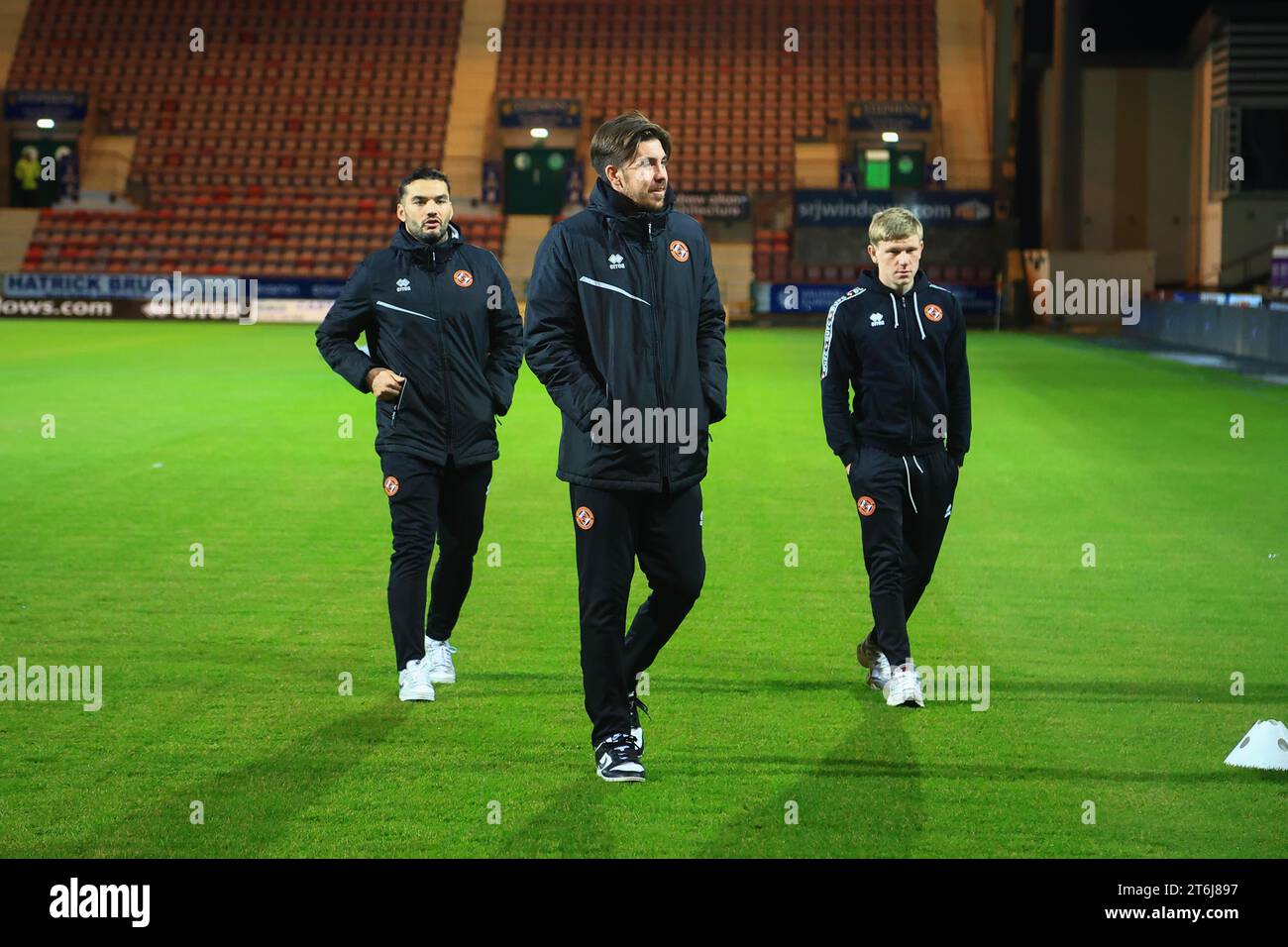 East End Park, Dunfermline, UK. 10th Nov, 2023. Scottish Championship Football, Dunfermline Athletic versus Dundee United; Tony Watt, Declan Gallagher and Flynn Duffy of Dundee United inspect the pitch before the match Credit: Action Plus Sports/Alamy Live News Stock Photo