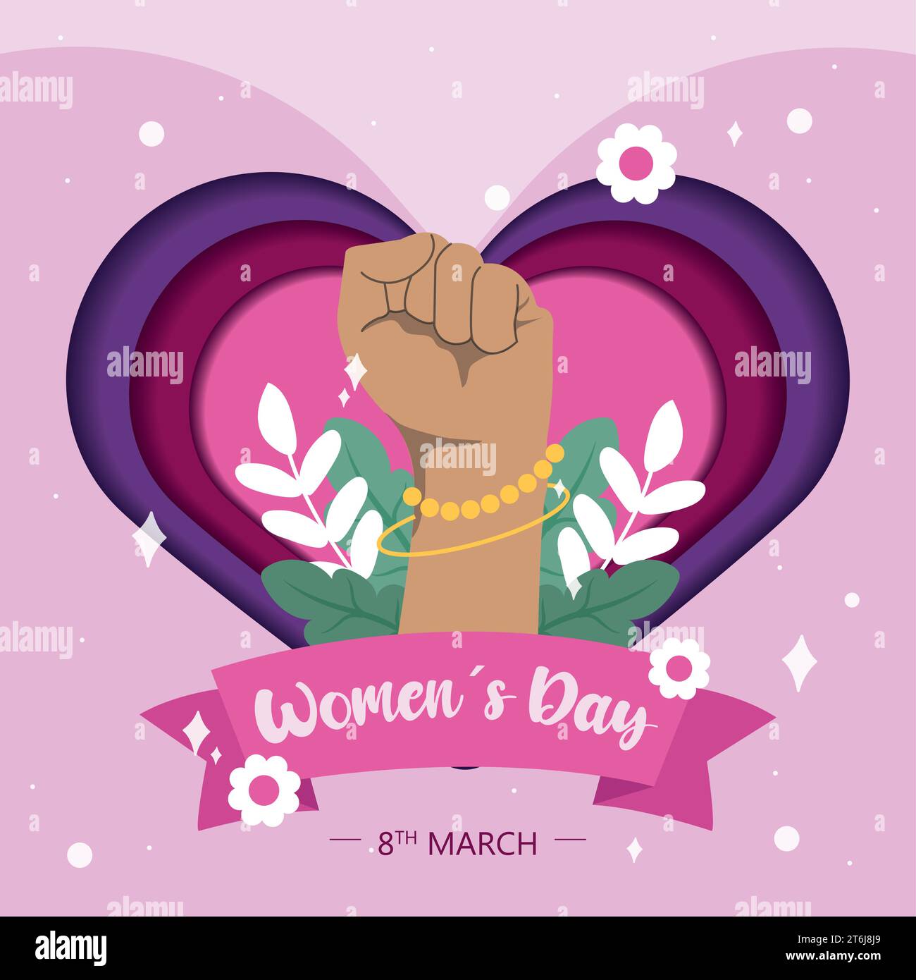 Isolated raise hand gesture with leaves Happy women day poster Vector ...