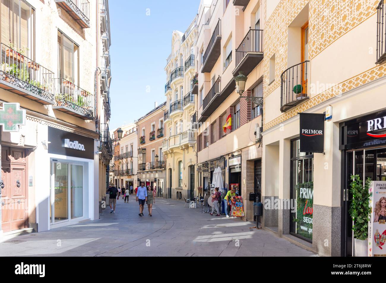 Shopping street, Plaza del Corpus, Calle Juan Bravo, Jewish Quarter, Segovia, Castile and León, Kingdom of Spain Stock Photo
