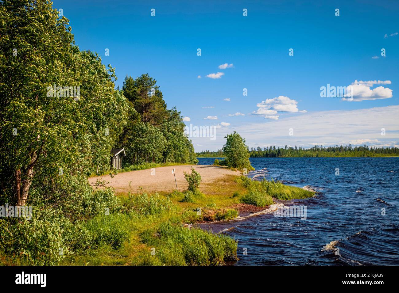 Lake, Cottage, Vajunen, Sodankylä, Finland, Northern Europe, Europe Stock Photo