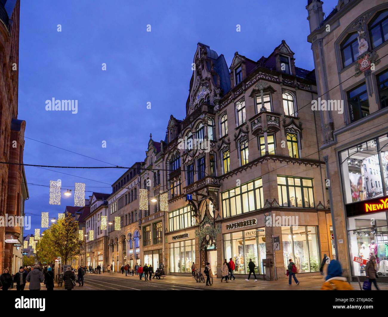 Anger shopping street, decorated for Christmas, Erfurt, Thuringia Stock Photo