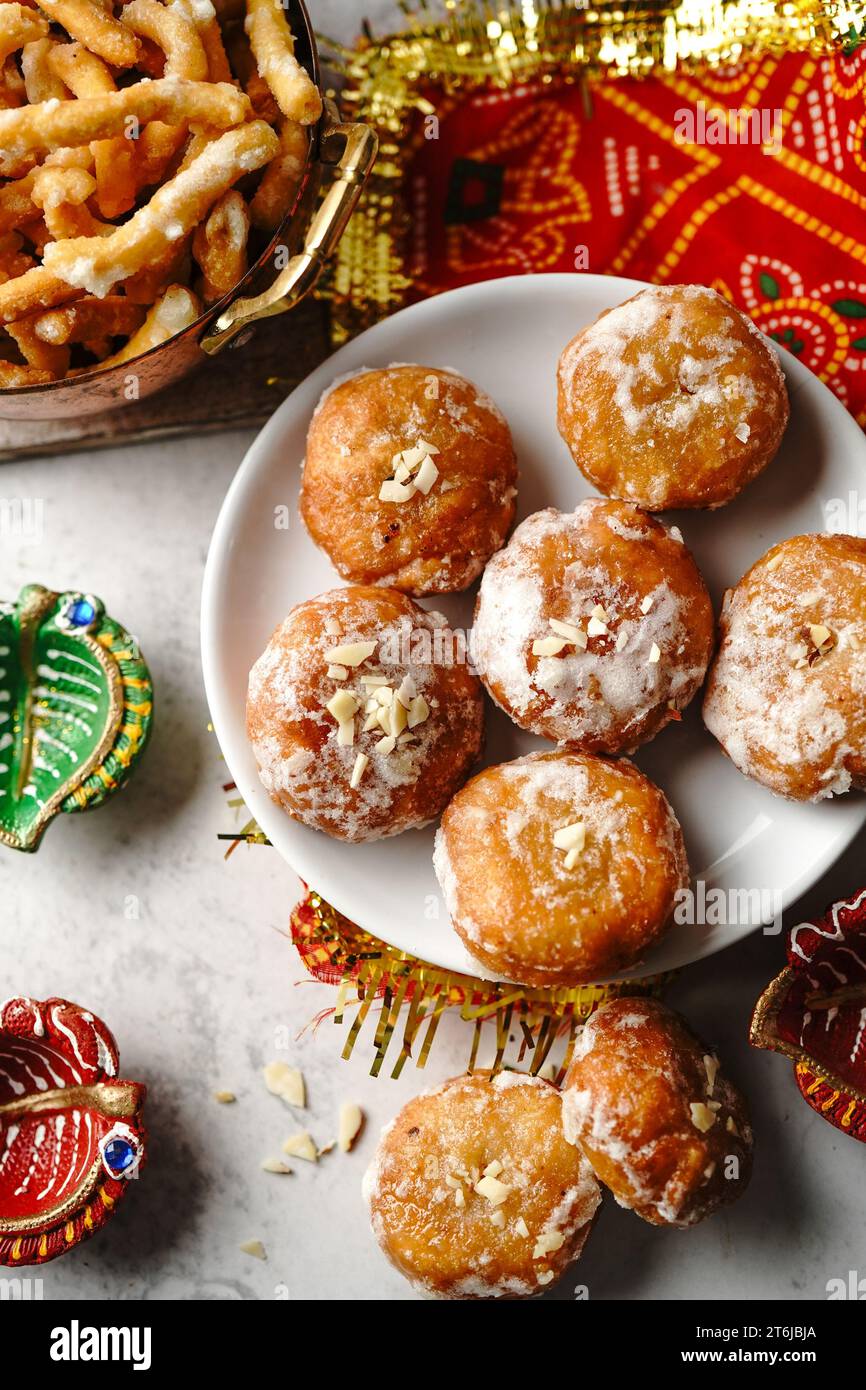 Homemade Balushahi or Badusha tradition Indian Diwali sweets