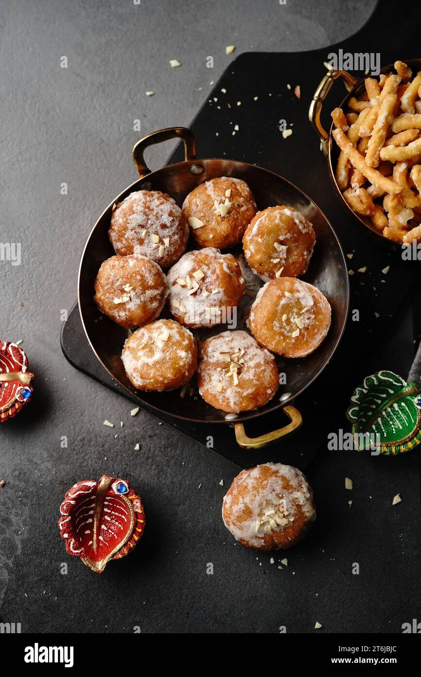 Homemade Balushahi or Badusha tradition Indian Diwali sweets
