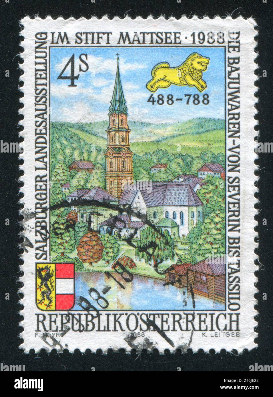 AUSTRIA - CIRCA 1988: stamp printed by Austria, shows Ansfelden, town, circa 1988 Stock Photo