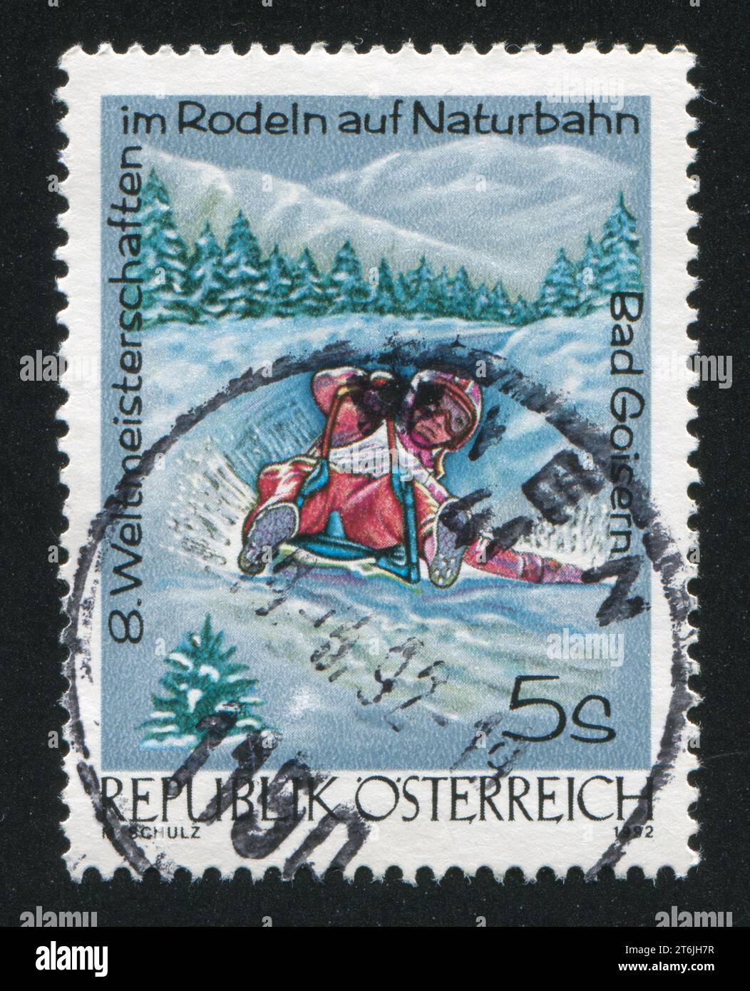 AUSTRIA - CIRCA 1992: stamp printed by Austria, shows Toboggan, circa 1992 Stock Photo