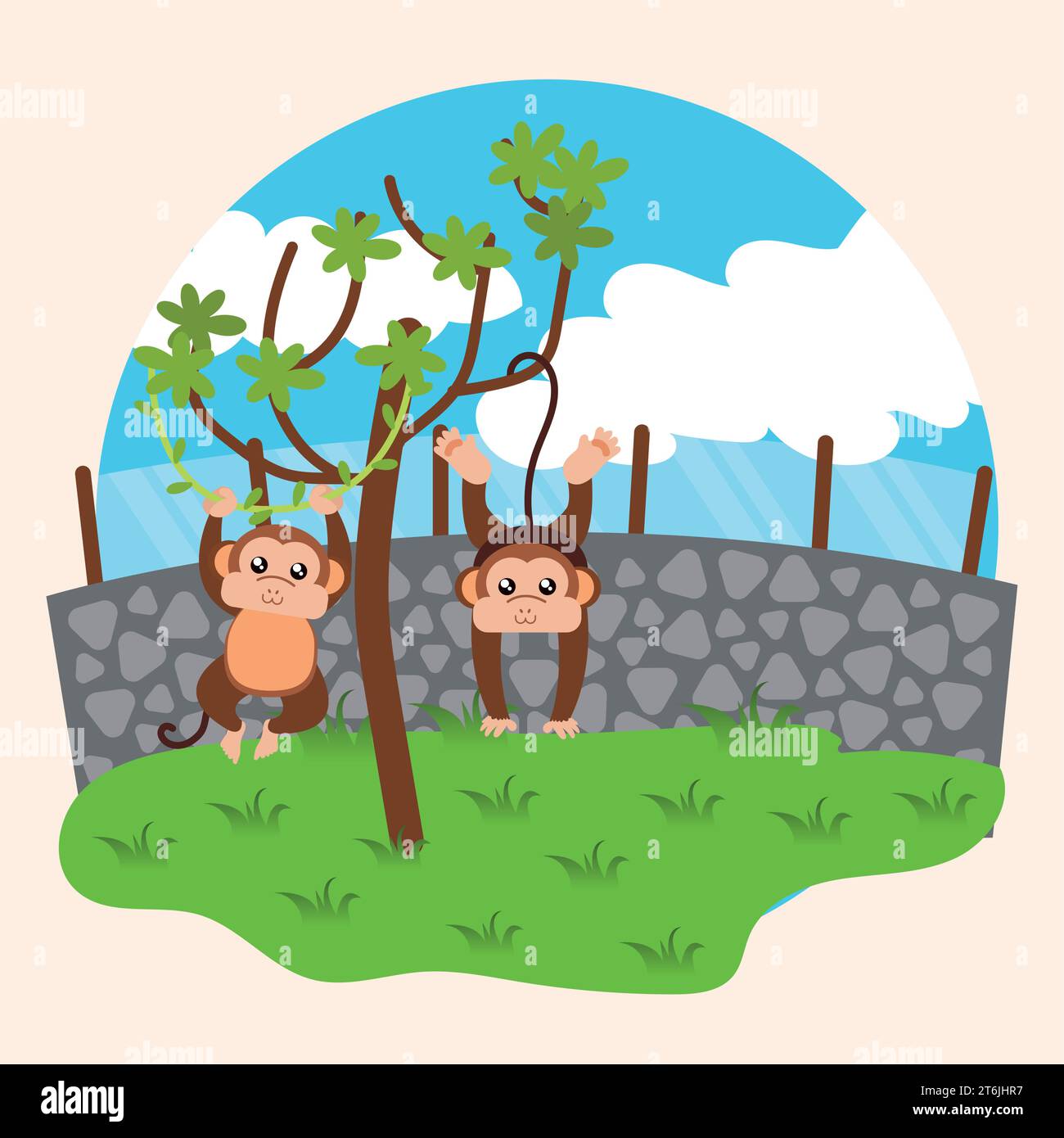Pair of monkeys on a tree Zoo Vector Stock Vector