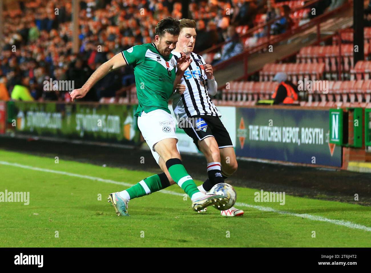 East End Park, Dunfermline, UK. 10th Nov, 2023. Scottish Championship Football, Dunfermline Athletic versus Dundee United; Paul Allan of Dunfermline Athletic is tackled by Declan Gallagher of Dundee United Credit: Action Plus Sports/Alamy Live News Stock Photo