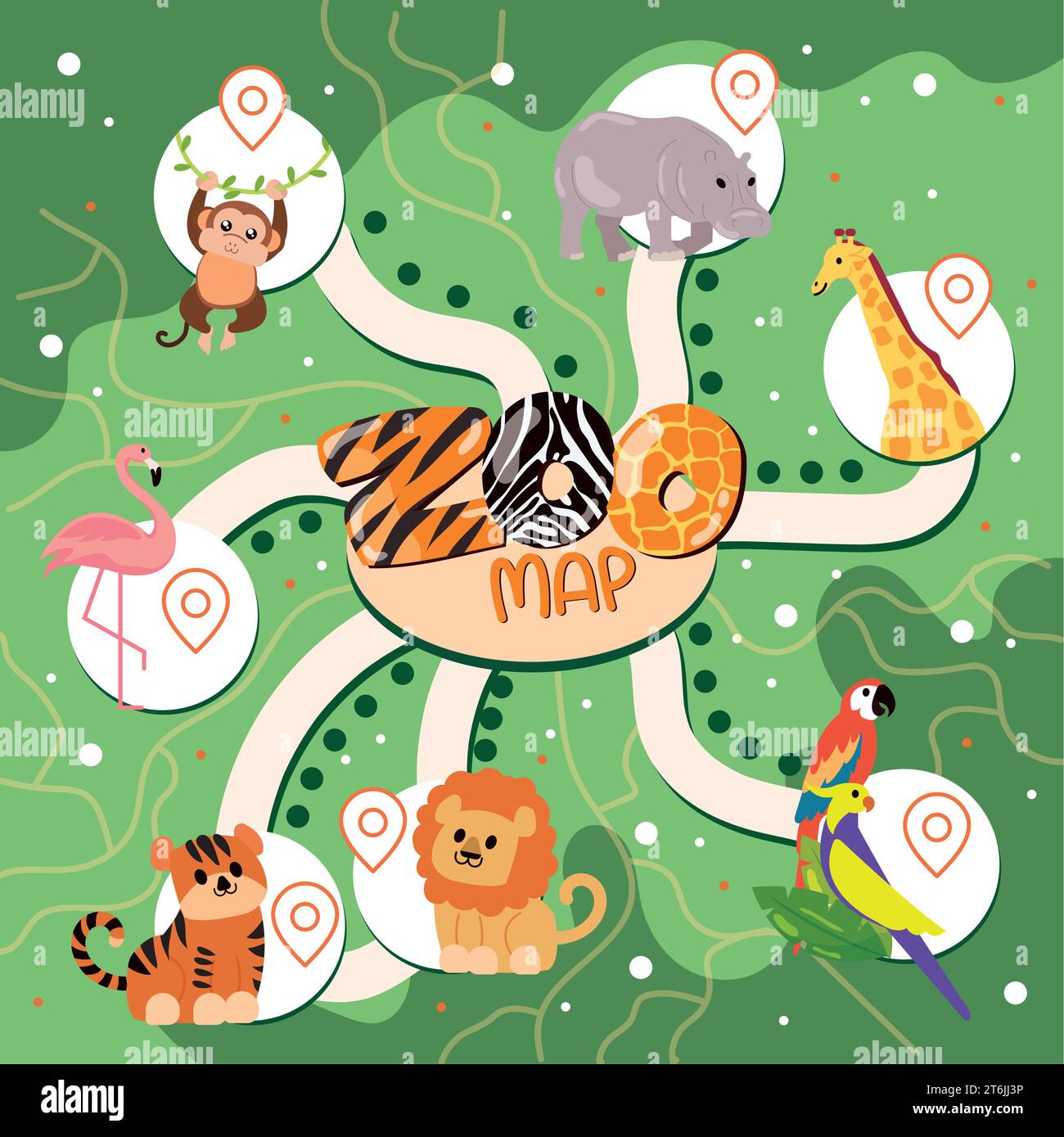 Colored zoo interactive map with cute animals Vector Stock Vector