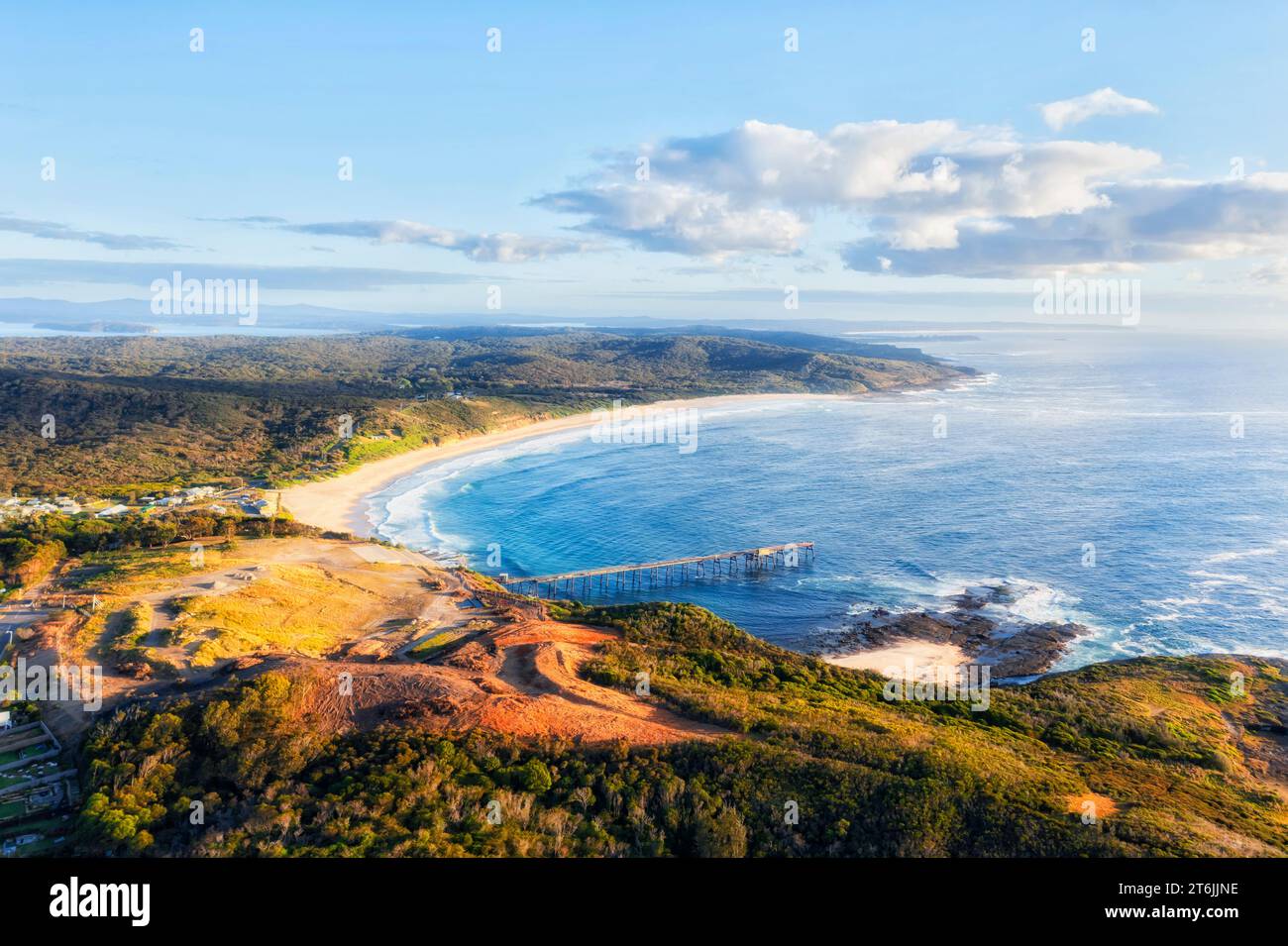 Scenic aerial landscape of Catherine hill bay coastal town in Australia on Pacific ocean. Stock Photo