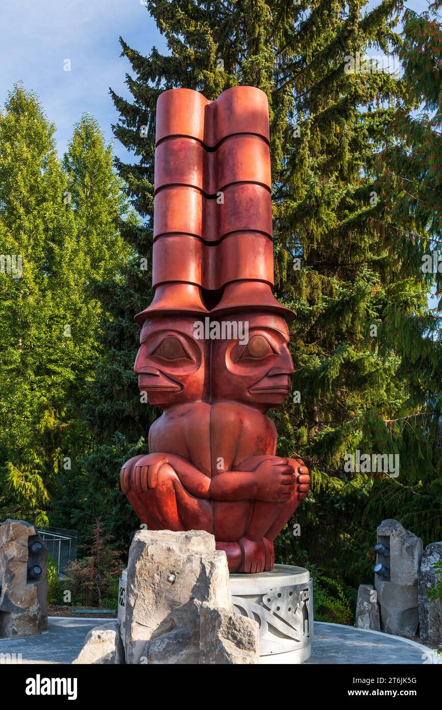 Whistler, BC  Canada - 4 OCT 2022: The Three Watchmen sculpture at the Audain Art Museum Stock Photo