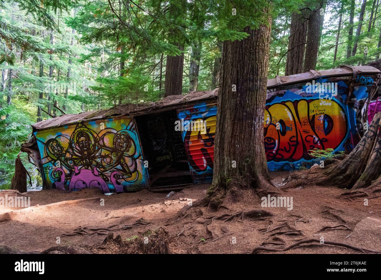 Whistler, BC Canada - 4 OCT 2022: Wrecked train cars with graffiti art ...