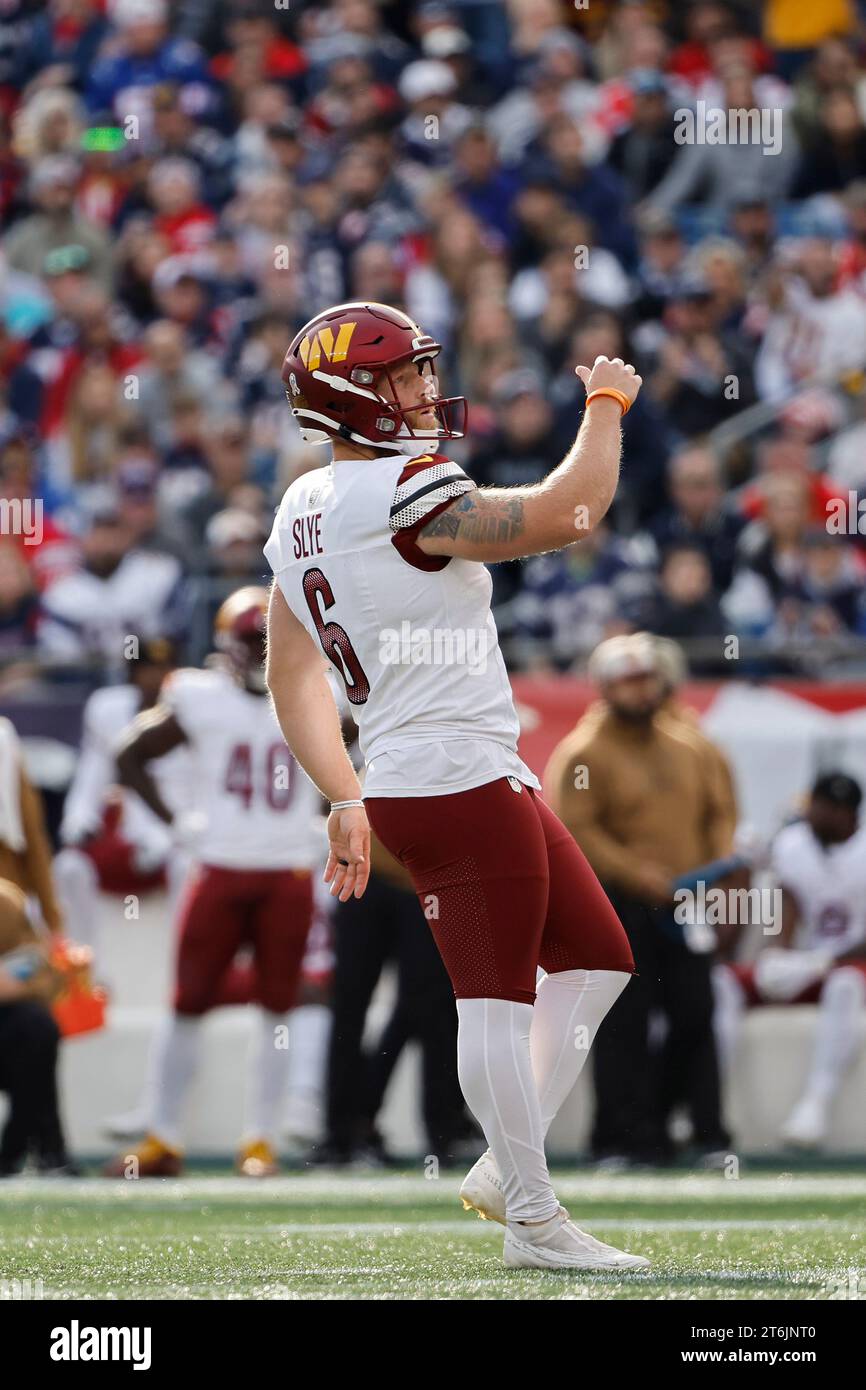 Washington Commanders place kicker Joey Slye watches a field goal