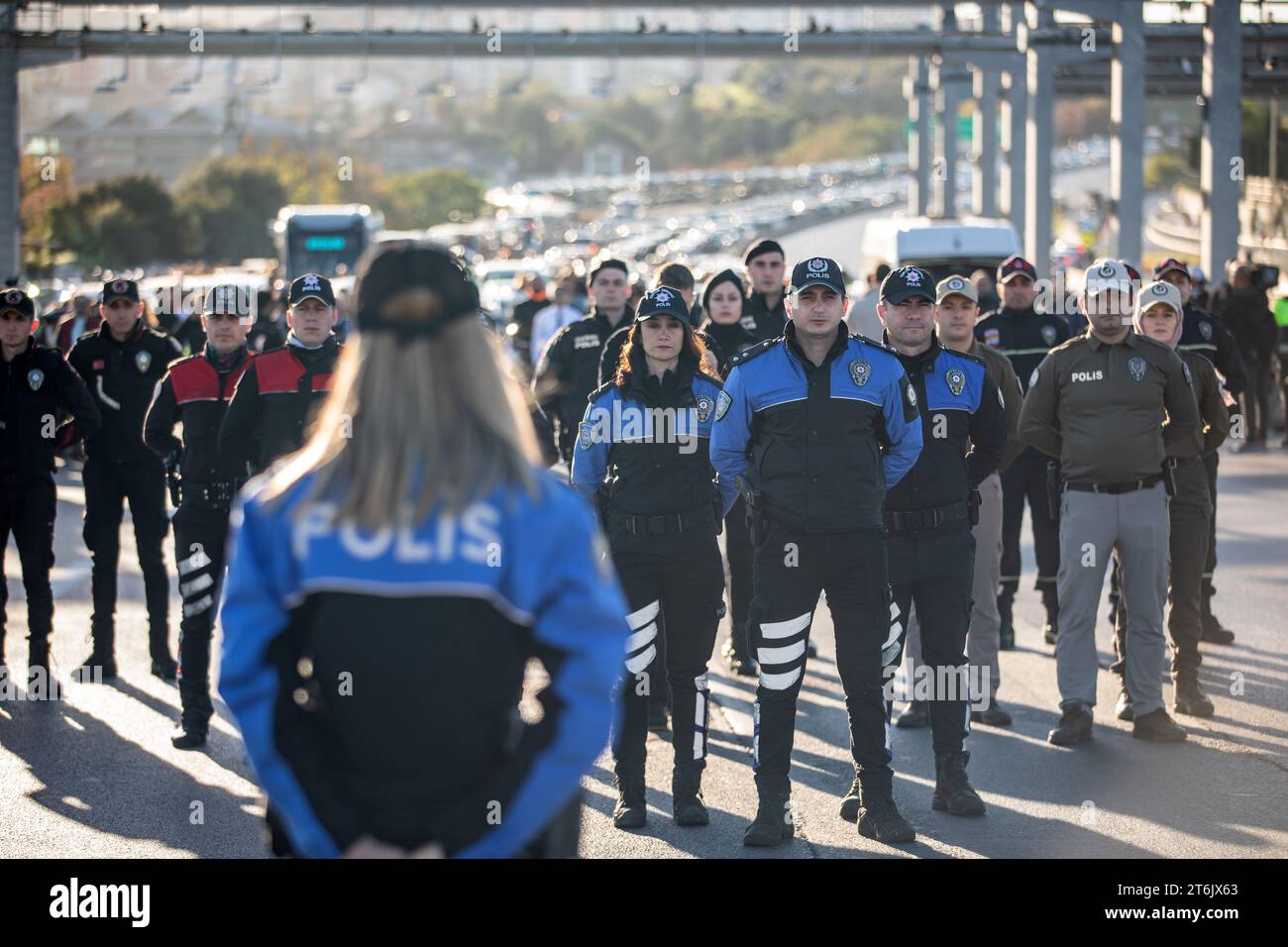 Istanbul, Turkey. 10th Nov, 2023. Police officers stand in silence at 09:05 a.m to commemorate the death time of Mustafa Kemal Ataturk, founder of the Republic of Turkey, on the 85th anniversary of his demise at July 15th Martyrs Bridge in Istanbul. (Credit Image: © Onur Dogman/SOPA Images via ZUMA Press Wire) EDITORIAL USAGE ONLY! Not for Commercial USAGE! Stock Photo