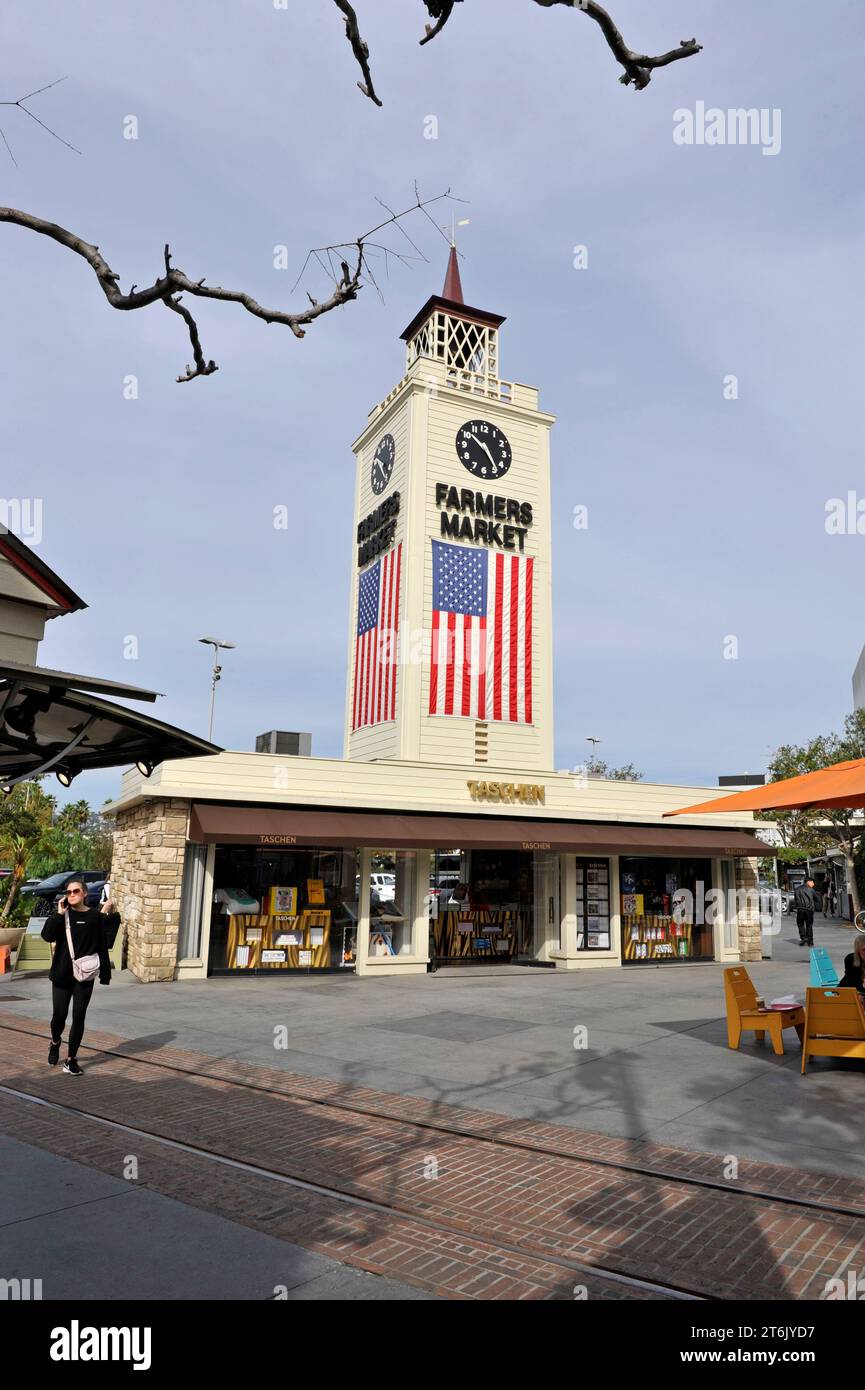 Taschen Books is housed inside the historic clock tower at the Farmers Market in Los Angeles, California, USA Stock Photo