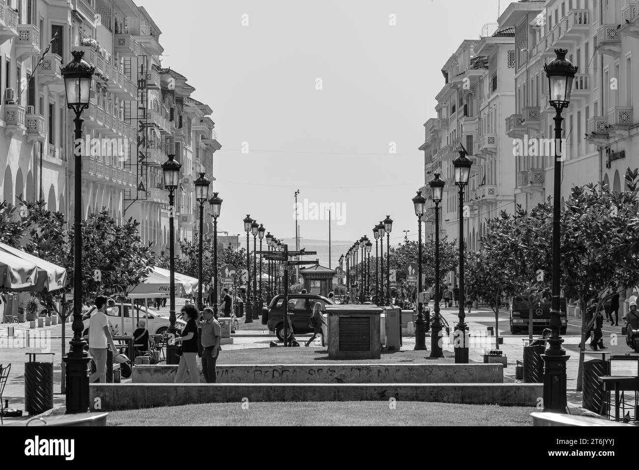 Thessaloniki, Greece - September 22, 2023 : View of the busy Aristotelous square and the sea in the background in Thessaloniki Greece Stock Photo
