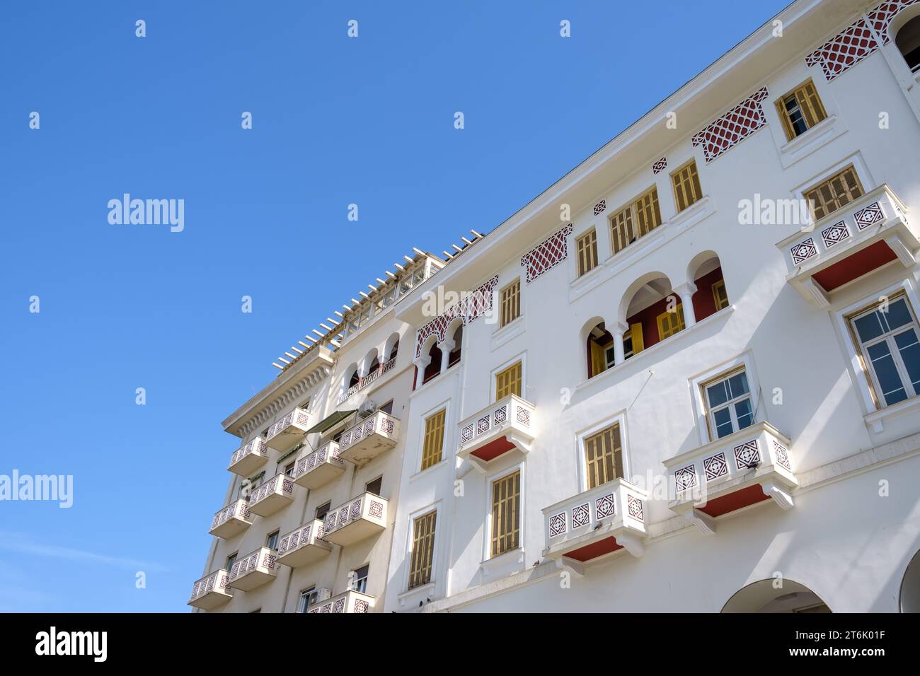 Beautiful old residential buildings with balcony’s in the center of Thessaloniki Greece Stock Photo