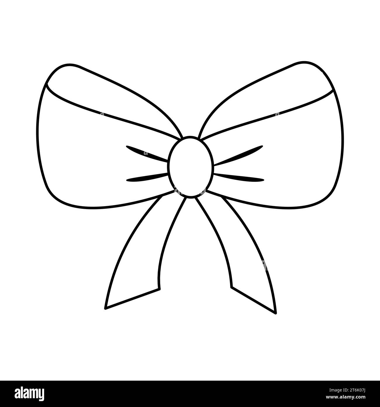 Decorative gift bow, doodle style flat vector outline illustration for kids coloring book Stock Vector