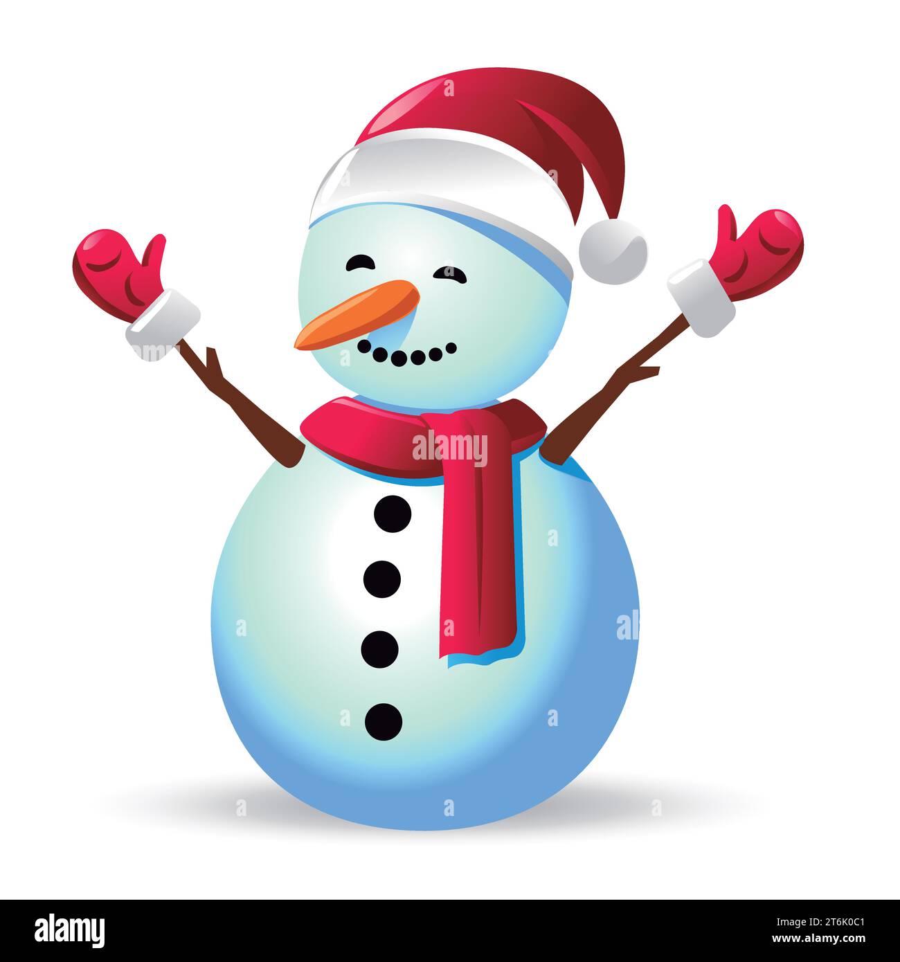 Snowman with red scarf and gloves isolated on white background. Vector ...