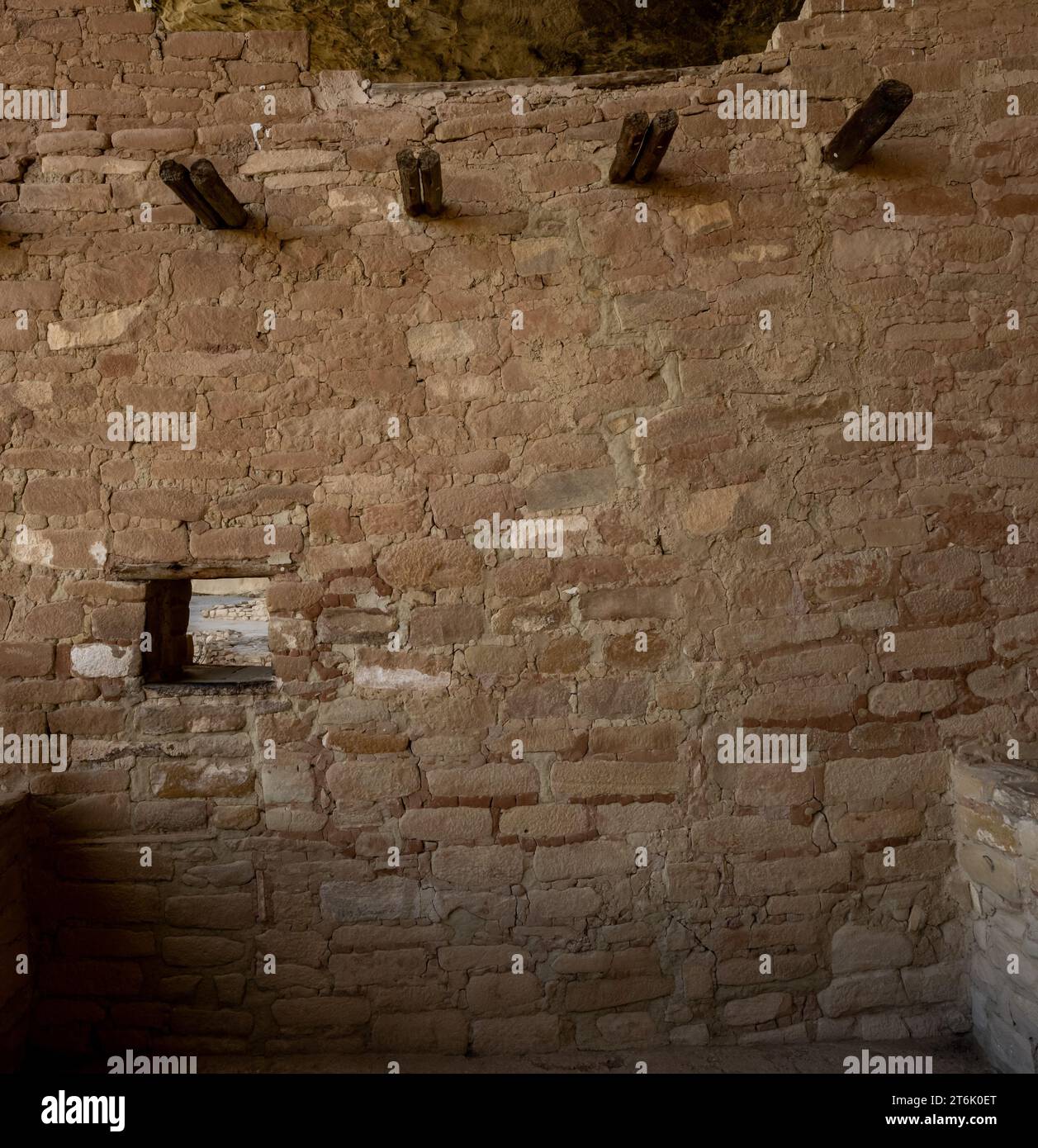 Large Stone Wall With Window In Balcony House in Mesa Verde Stock Photo