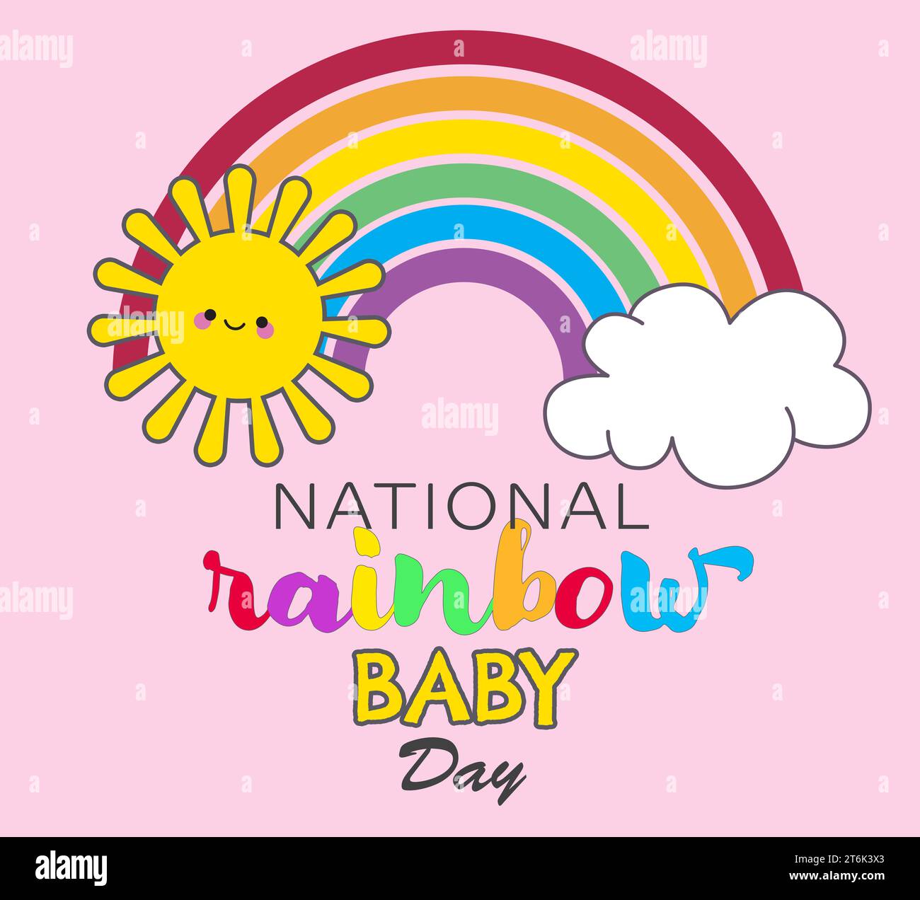 National Rainbow Baby Day card. Illustration of sun, rainbow and cloud ...