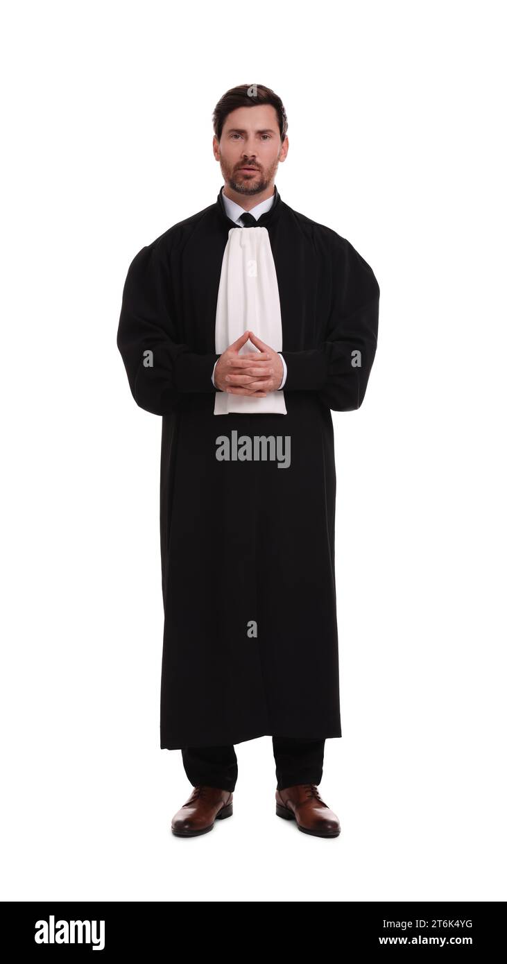 Judge in court dress on white background Stock Photo - Alamy