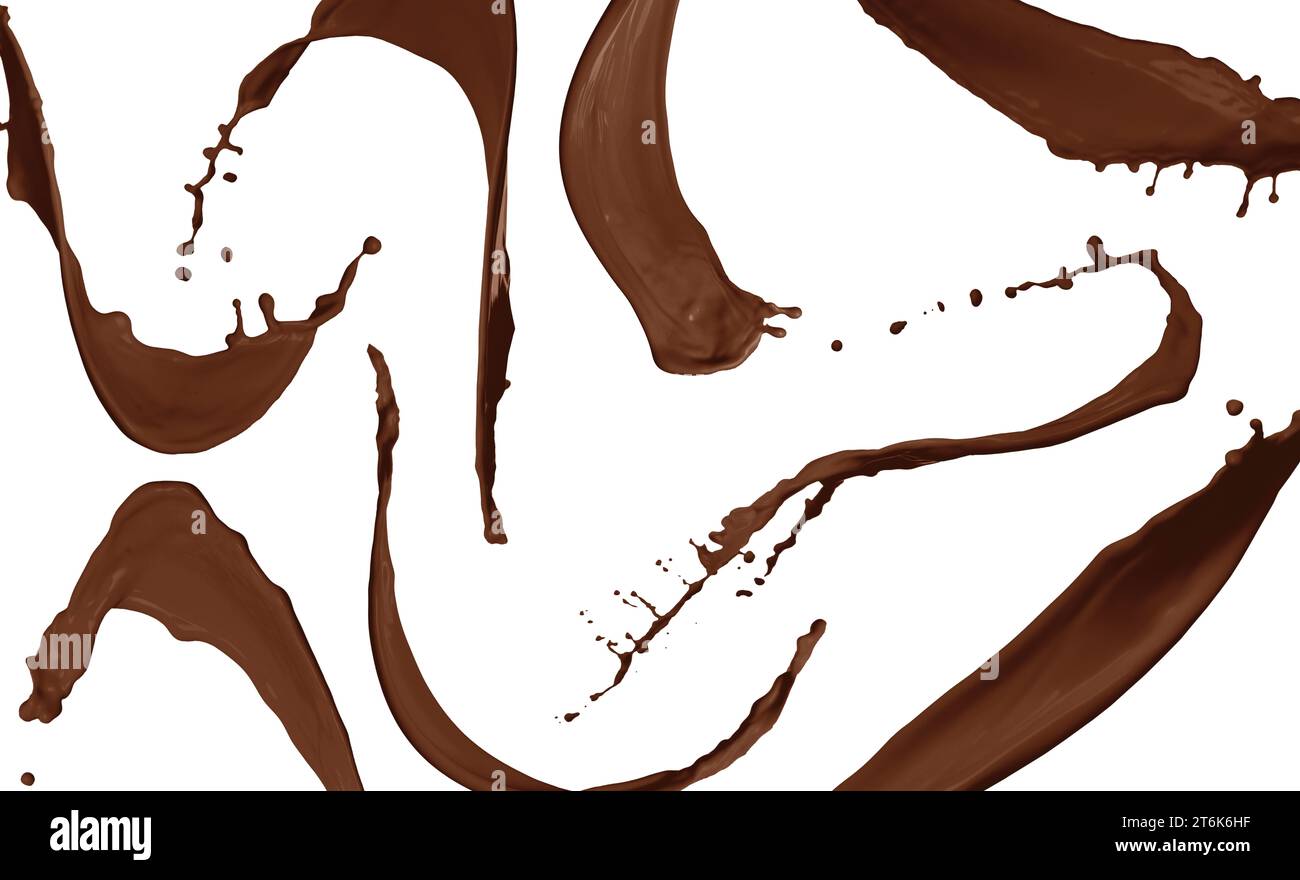 Chocolate Splashes Many chocolate color splashes on white background Stock Photo - Alamy