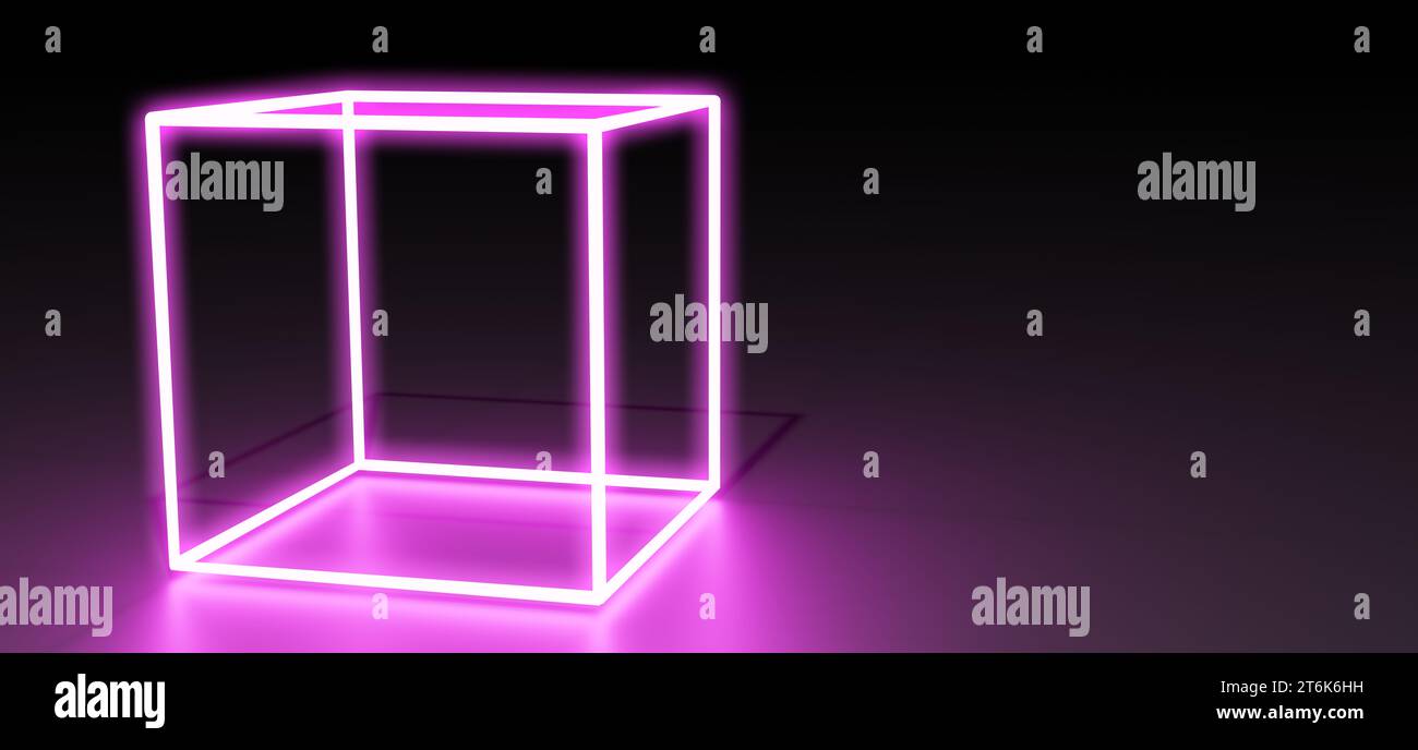 https://c8.alamy.com/comp/2T6K6HH/glowing-pink-neon-cube-on-black-background-banner-design-with-space-for-text-2T6K6HH.jpg