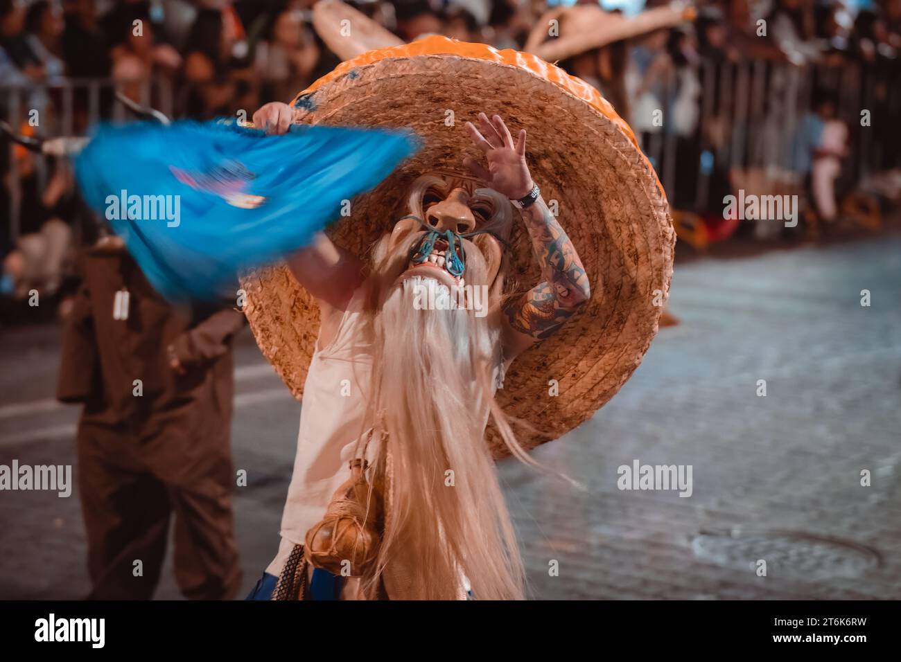 MEXICO CITY, MEXICO - NOVEMBER 04, 2023: Day of the dead parade 2023 in Mexico City, Typical costumes of the region representing death. Stock Photo