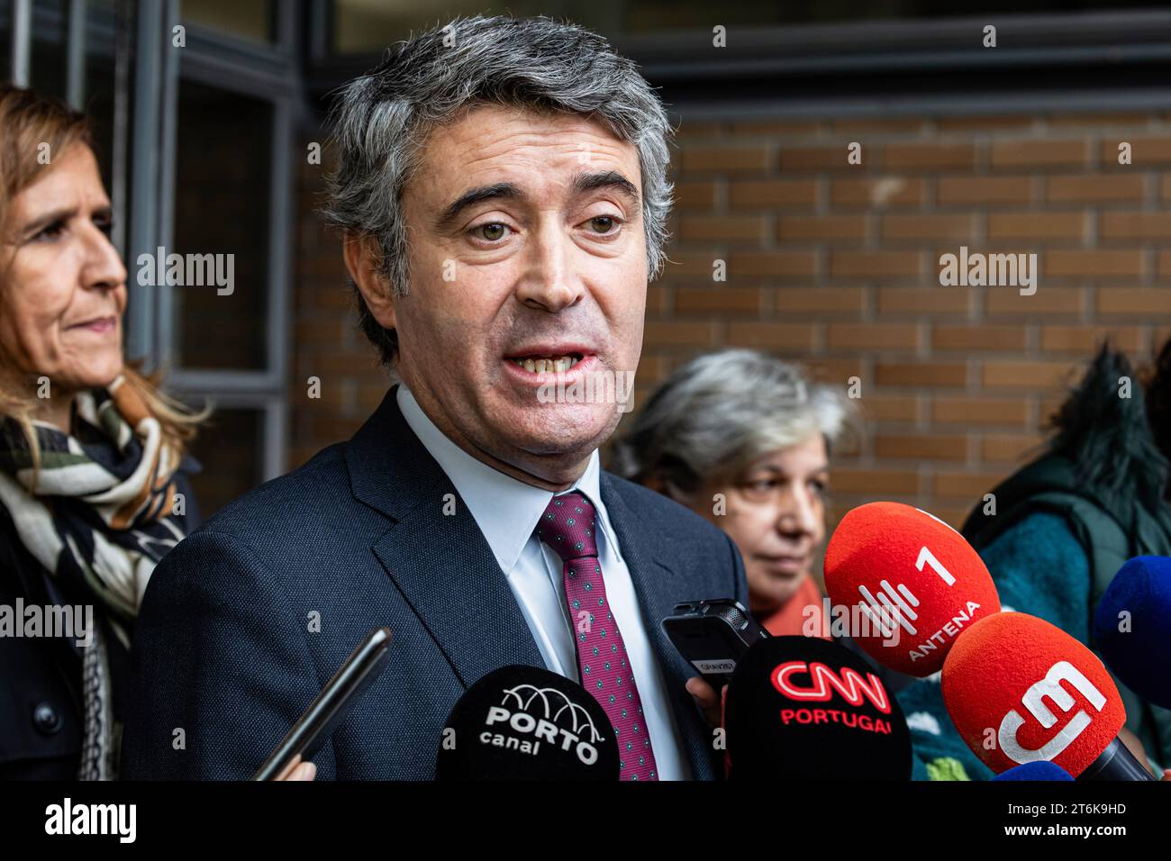 José Luís Carneiro, Minister of Internal Administration, speaks to the press, before the opening session of the MAI(s) Proximo conference, at the Instituto Superior de Engenharia do Porto (ISEP). Stock Photo